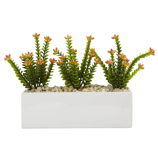 Flowering Sedum in Rectangular Planter By Nearly Natural in Green | 9.5" | Michaels®